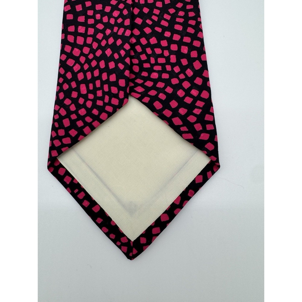 Handmade Lesja Cravate Tie Black Pink Geometric Dot Pattern Silk‎ Necktie Mens - Picture 4 of 7